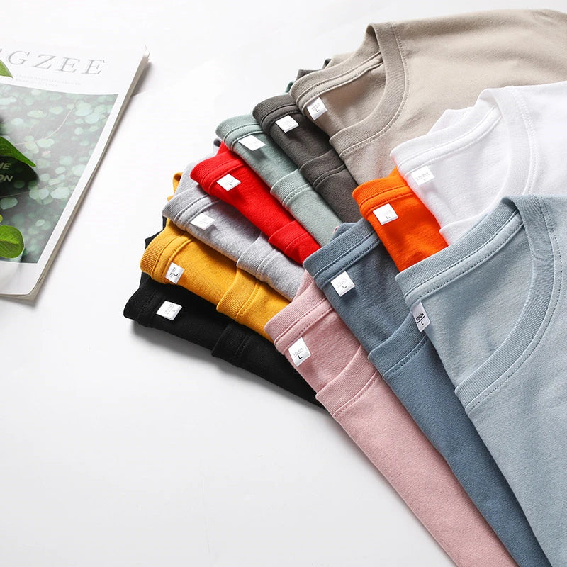 Men's Solid Color Round Neck Cotton Short Sleeved T-shirt Summer Comfortable Top