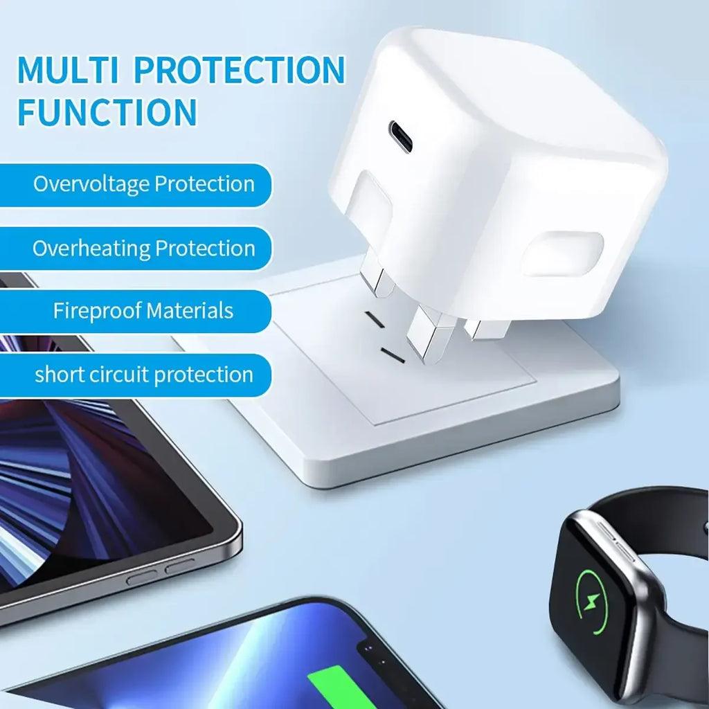 UK USB C Charger For iPhone 15 14 13 Pro QC3.0 Quick Charge PD 25W Type C Fast Charging Travel Wall Charger Power Adapter