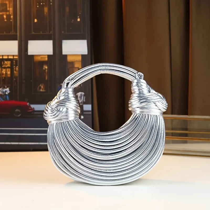 Handbags for Women 2025 New Gold Luxury Designer Brand Handwoven Noodle Bags Rope Knotted Pulled Hobo Silver Evening Clutch Chic