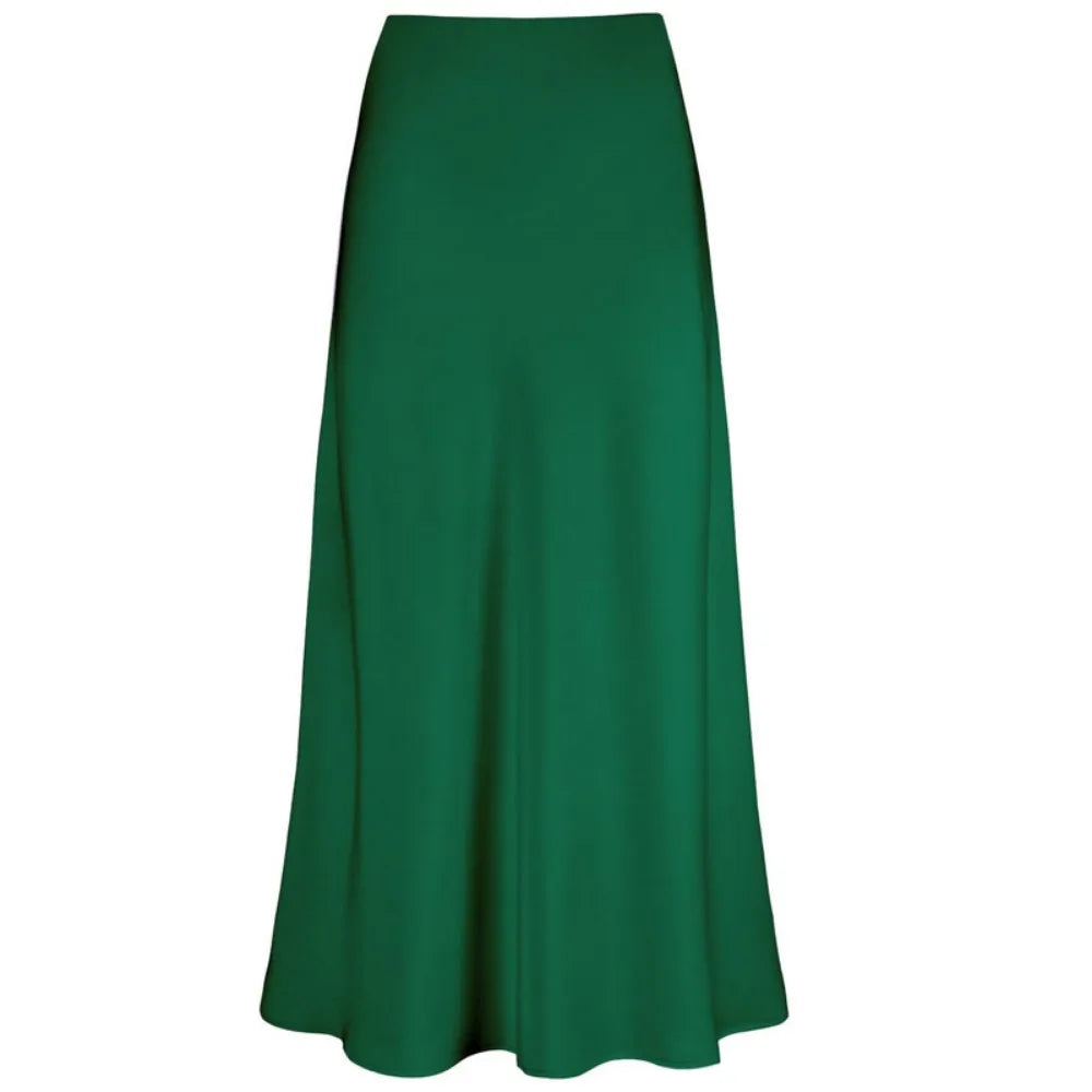 Elegant Faux Silk Satin Skirts for Women High Waist A-line Office Lady  Solid Color Glossy Finish Fishtail Skirt
