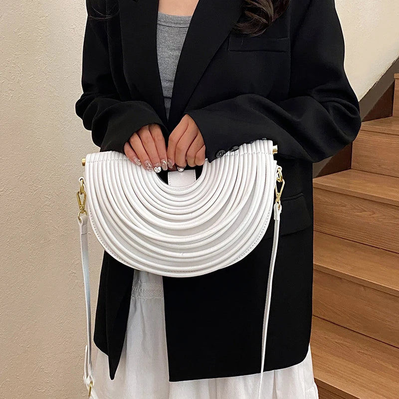 Handbags for Women. New Gold Luxury Designer Brand Handwoven Noodle Bags Rope Knotted Pulled Half Moon Silver Evening Clutch