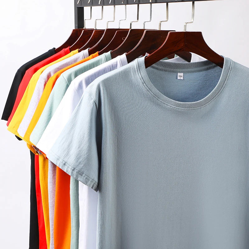 Men's Solid Color Round Neck Cotton Short Sleeved T-shirt Summer Comfortable Top