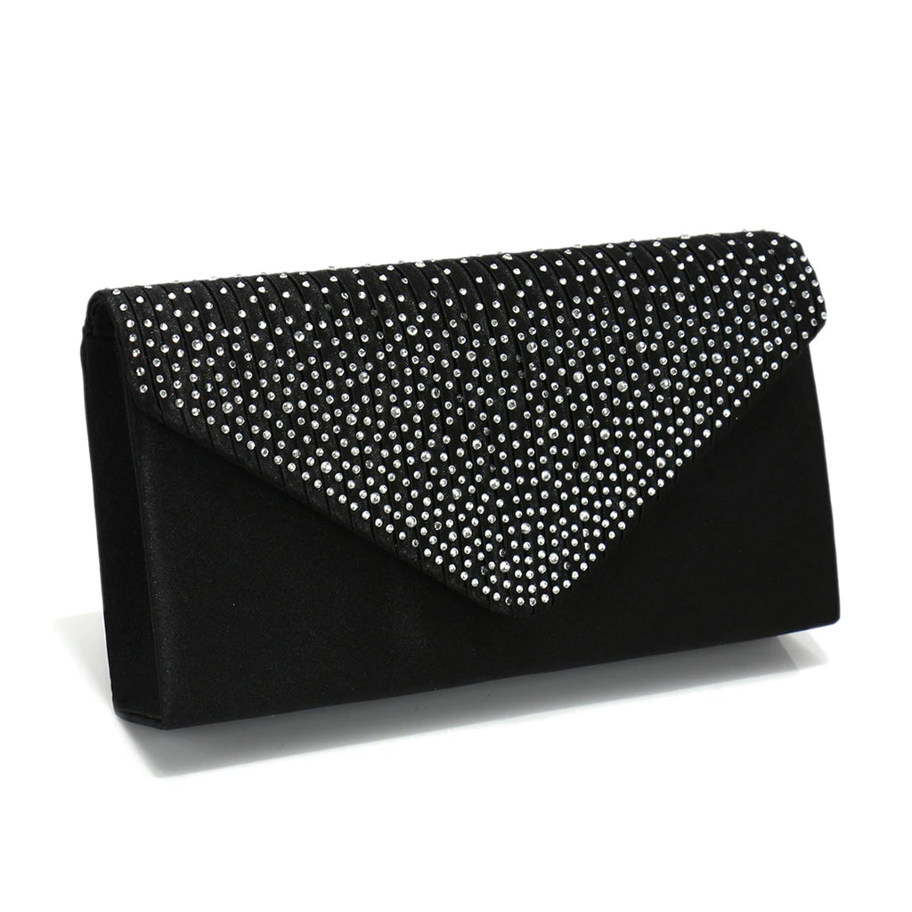 Rhinestones Women Evening Bags Small Envelope Design Handbags Satin Shoulder Chain Handbags Glitter Purple Color Cocktail Purse
