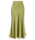 Elegant Faux Silk Satin Skirts for Women High Waist A-line Office Lady  Solid Color Glossy Finish Fishtail Skirt
