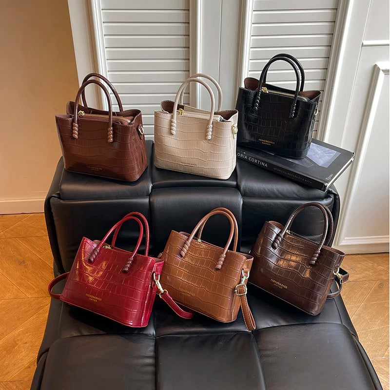 Classic Handbag Women's Bag Black Crocodile Pattern Crossbody Bag Female Pu Leather Commute Bag Top Brand Small Shoulder Bag