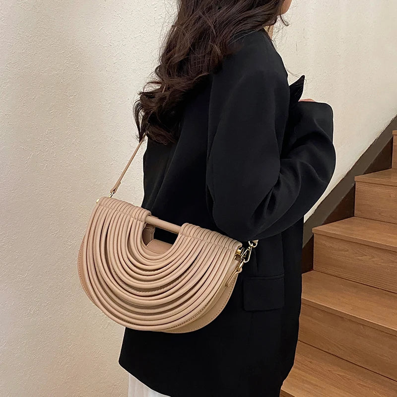 Handbags for Women. New Gold Luxury Designer Brand Handwoven Noodle Bags Rope Knotted Pulled Half Moon Silver Evening Clutch