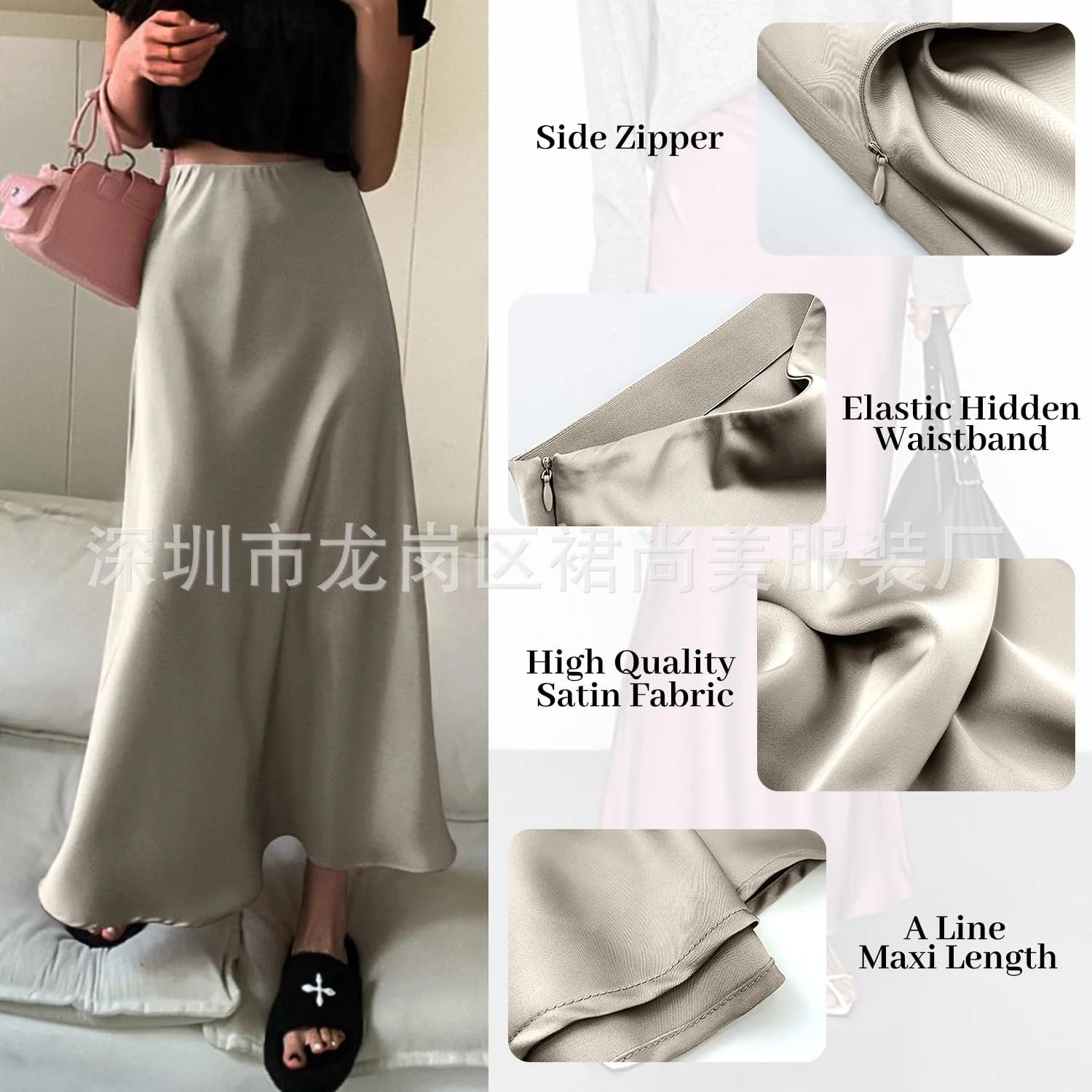 Elegant Faux Silk Satin Skirts for Women High Waist A-line Office Lady  Solid Color Glossy Finish Fishtail Skirt