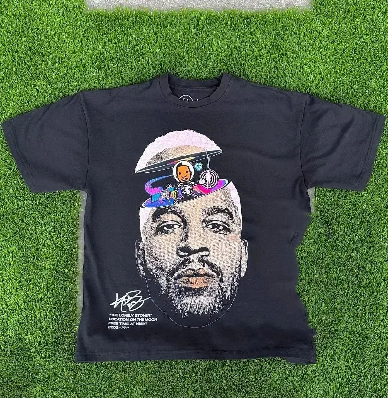 American Trendy Hip Hop Street Style T-Shirt Unisex Celebrity Portrait Print Tee Kanye Photo Top Plus Size Clothing Adult/Kids