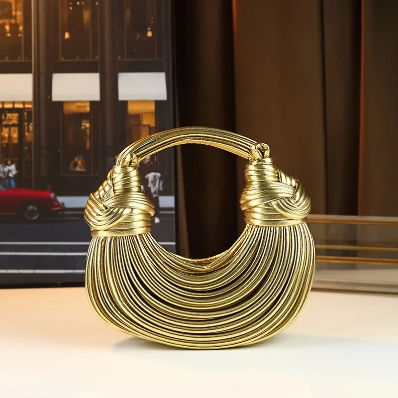 Handbags for Women 2025 New Gold Luxury Designer Brand Handwoven Noodle Bags Rope Knotted Pulled Hobo Silver Evening Clutch Chic