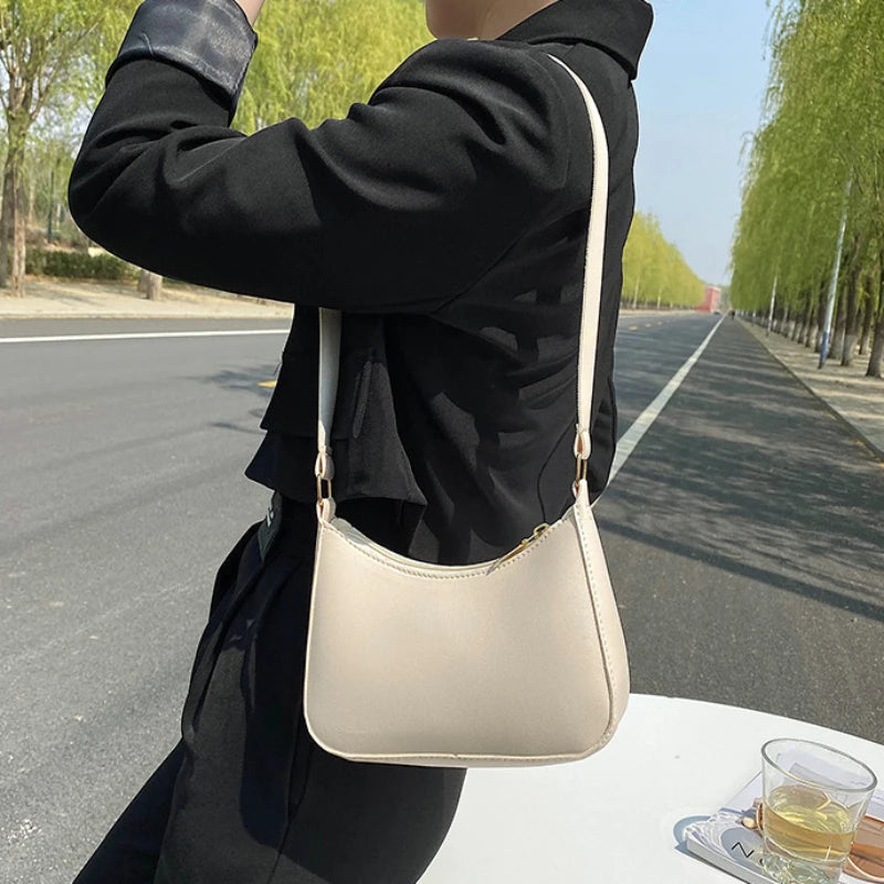New Women's Fashion Handbags Retro Solid Color PU Leather Shoulder Underarm Bag Casual Women Hobos Handbags