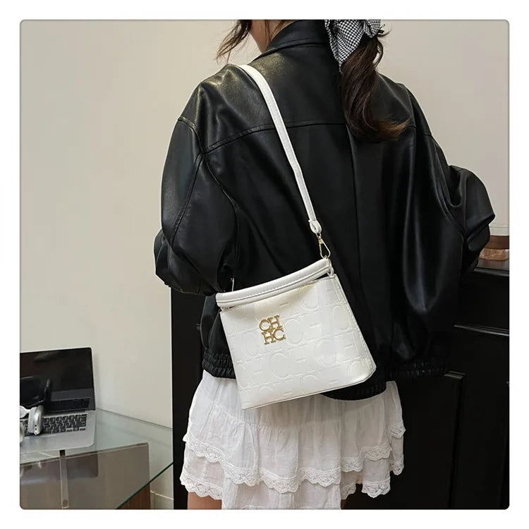 Handheld Bucket Bag For Women Shoulder Crossbody Bag Fashion Large Capacity Trendy Versatile Compartment Underarm Letter Bag