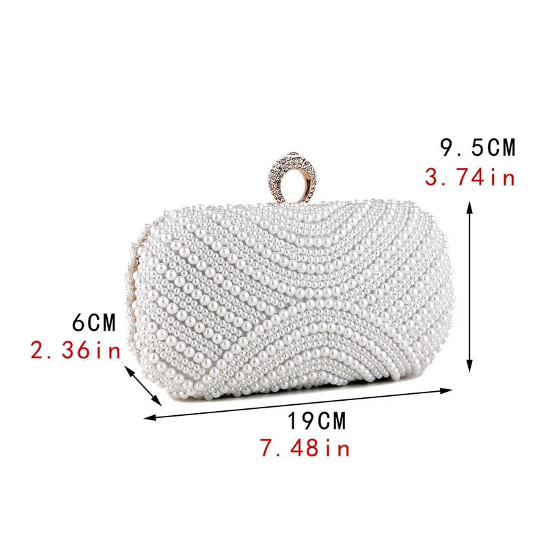 Beading Women Evening Bags Vintage Small Chain Shoulder Handbags Pearl Diamonds Metal Ladies Clutch Handbags