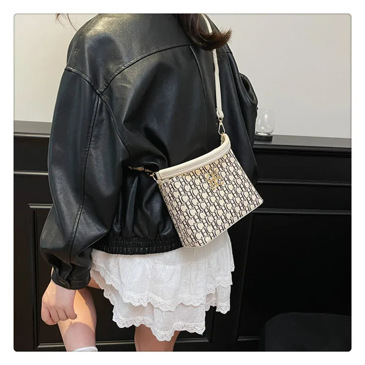 Handheld Bucket Bag For Women Shoulder Crossbody Bag Fashion Large Capacity Trendy Versatile Compartment Underarm Letter Bag