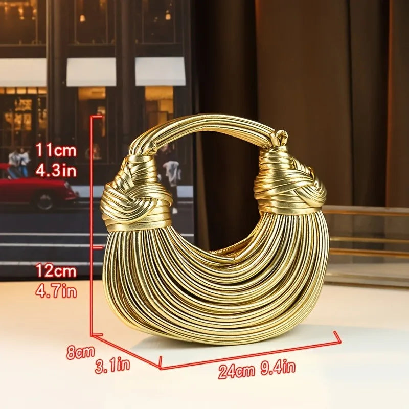 Handbags for Women 2025 New Gold Luxury Designer Brand Handwoven Noodle Bags Rope Knotted Pulled Hobo Silver Evening Clutch Chic