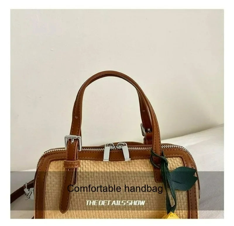 Trendy and Fashionable Woven Handbag for Women - New Style, Versatile for All Occasions, Crossbody Backpack with Boston Design.