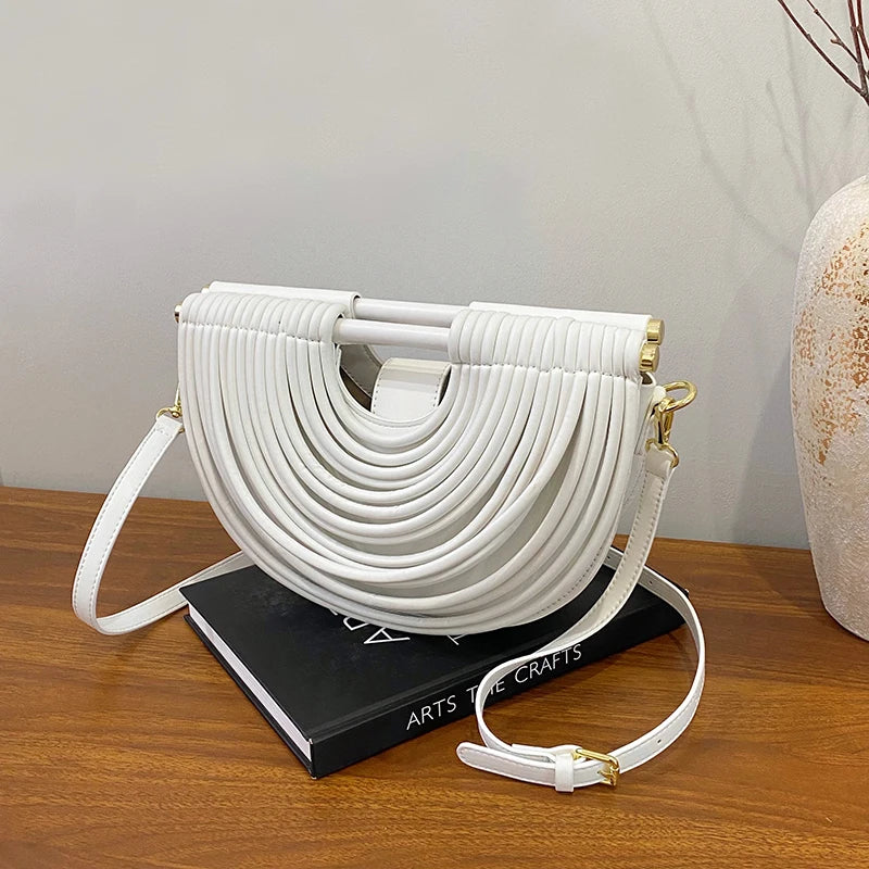 Handbags for Women. New Gold Luxury Designer Brand Handwoven Noodle Bags Rope Knotted Pulled Half Moon Silver Evening Clutch