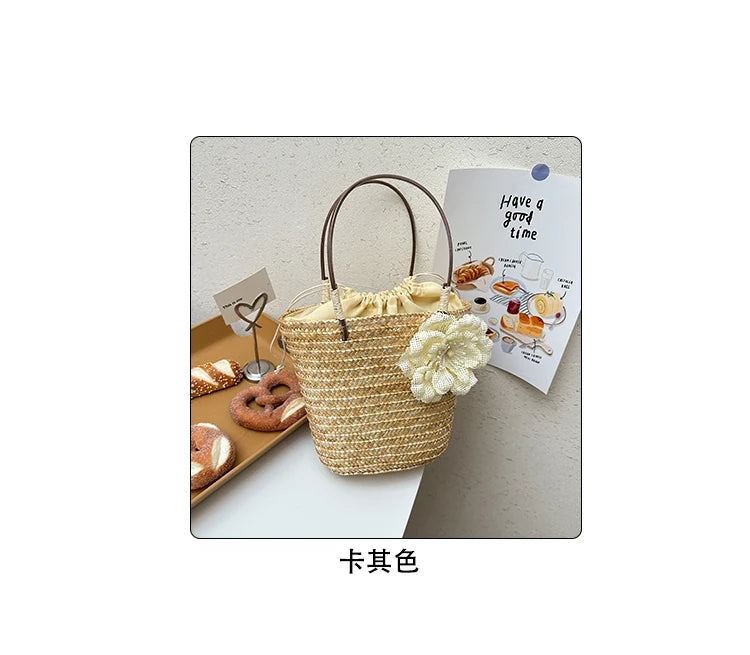 Simple Design Straw Handbags For Women Handmade Telescopic design   Comfortable handbag Summer fashion Pack Bucket Bag