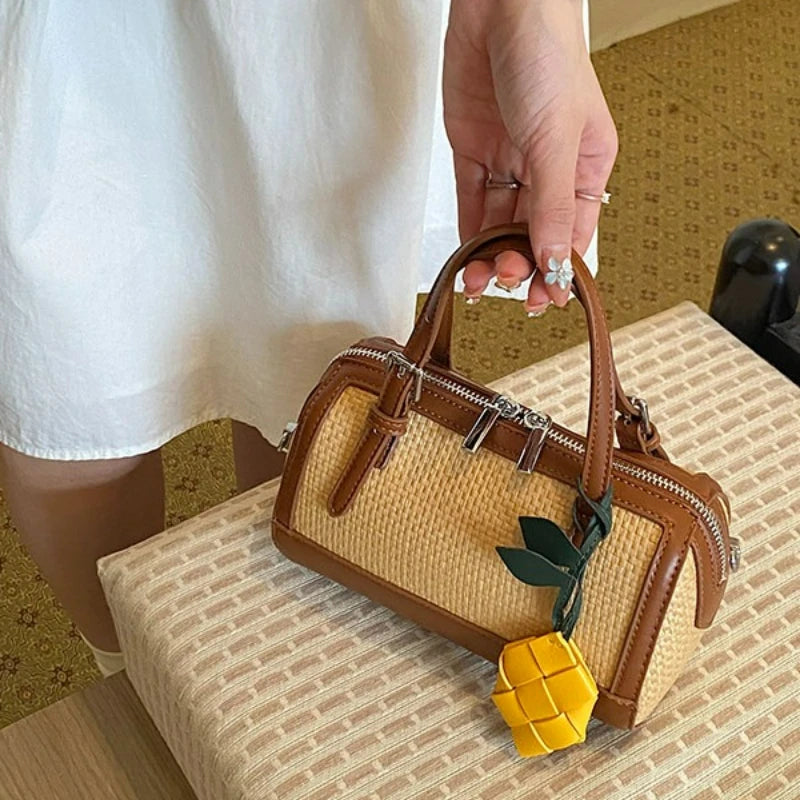 Trendy and Fashionable Woven Handbag for Women - New Style, Versatile for All Occasions, Crossbody Backpack with Boston Design.