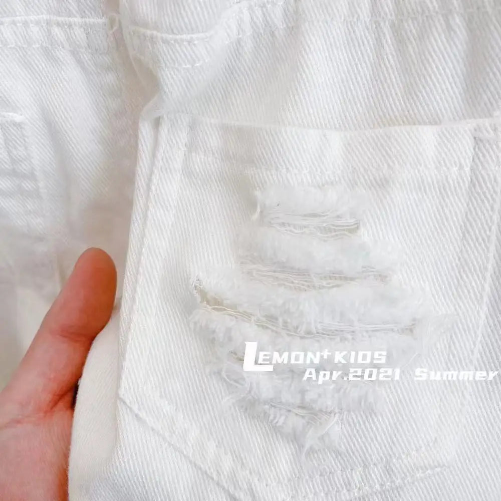 Children's Clothing Spring and Summer New Styles for Boys and Girls Washed Ripped Jeans Children's Cropped Pants Trend 1-12Y