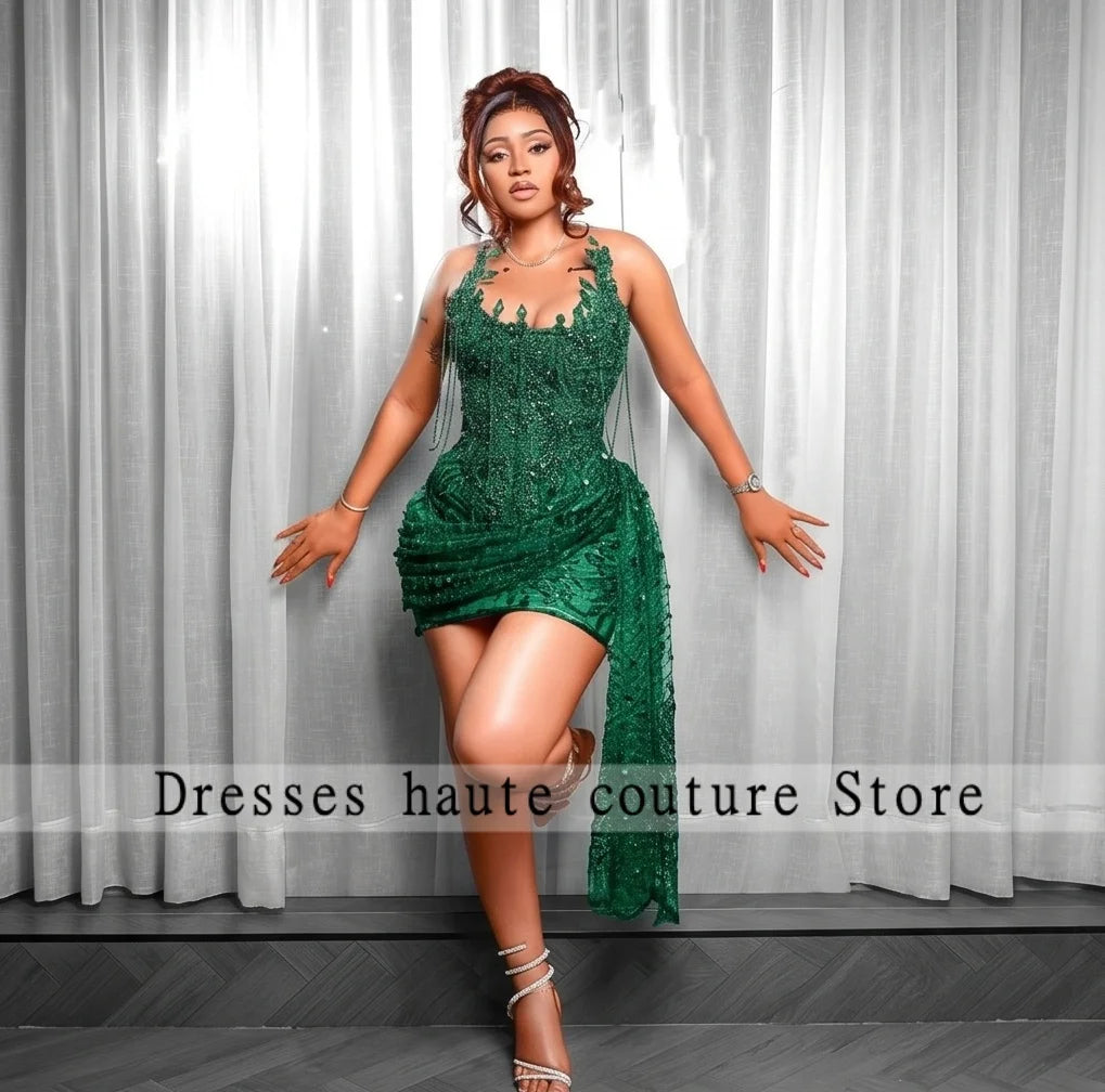New Red Prom Dresses 2026 Luxury Black Girls Strapless Beaded Tassel Mini Birthday Cocktail Party Gowns Homecoming Customized