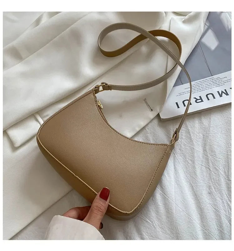 New Women's Fashion Handbags Retro Solid Color PU Leather Shoulder Underarm Bag Casual Women Hobos Handbags