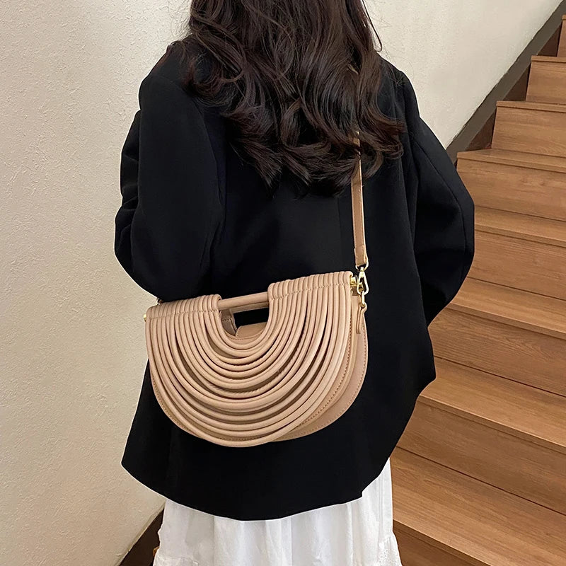 Handbags for Women. New Gold Luxury Designer Brand Handwoven Noodle Bags Rope Knotted Pulled Half Moon Silver Evening Clutch