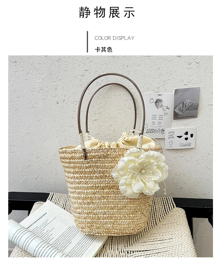 Simple Design Straw Handbags For Women Handmade Telescopic design   Comfortable handbag Summer fashion Pack Bucket Bag