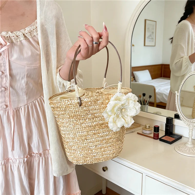 Simple Design Straw Handbags For Women Handmade Telescopic design   Comfortable handbag Summer fashion Pack Bucket Bag