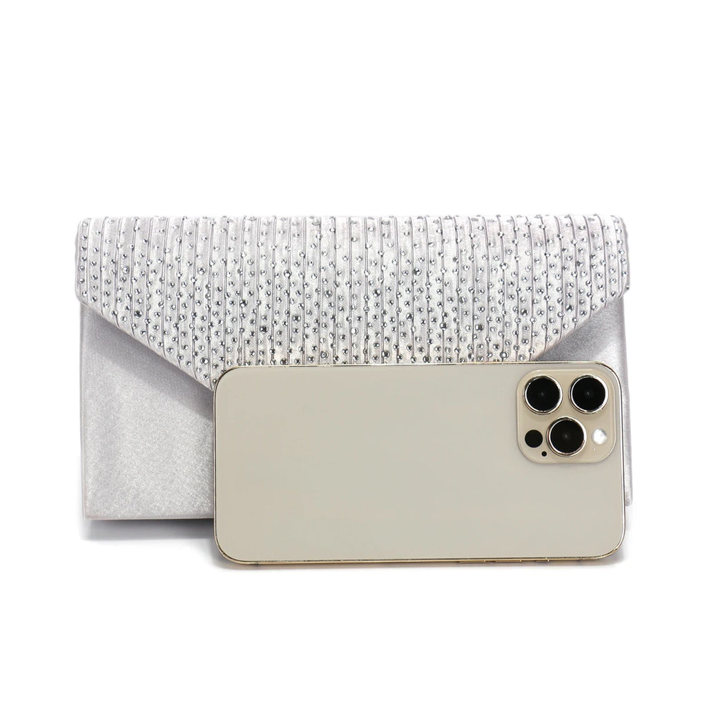 Rhinestones Women Evening Bags Small Envelope Design Handbags Satin Shoulder Chain Handbags Glitter Purple Color Cocktail Purse