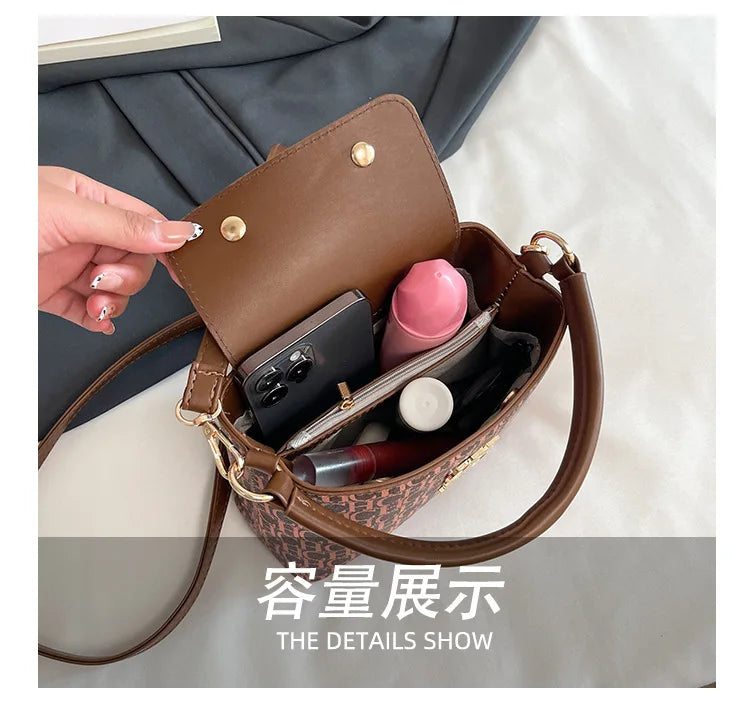 Handheld Bucket Bag For Women Shoulder Crossbody Bag Fashion Large Capacity Trendy Versatile Compartment Underarm Letter Bag
