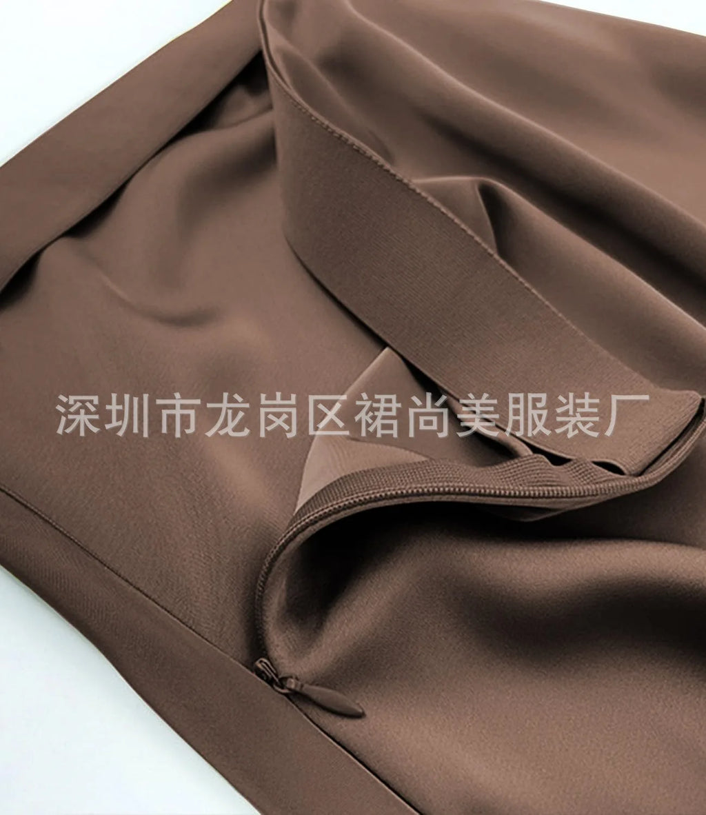 Elegant Faux Silk Satin Skirts for Women High Waist A-line Office Lady  Solid Color Glossy Finish Fishtail Skirt