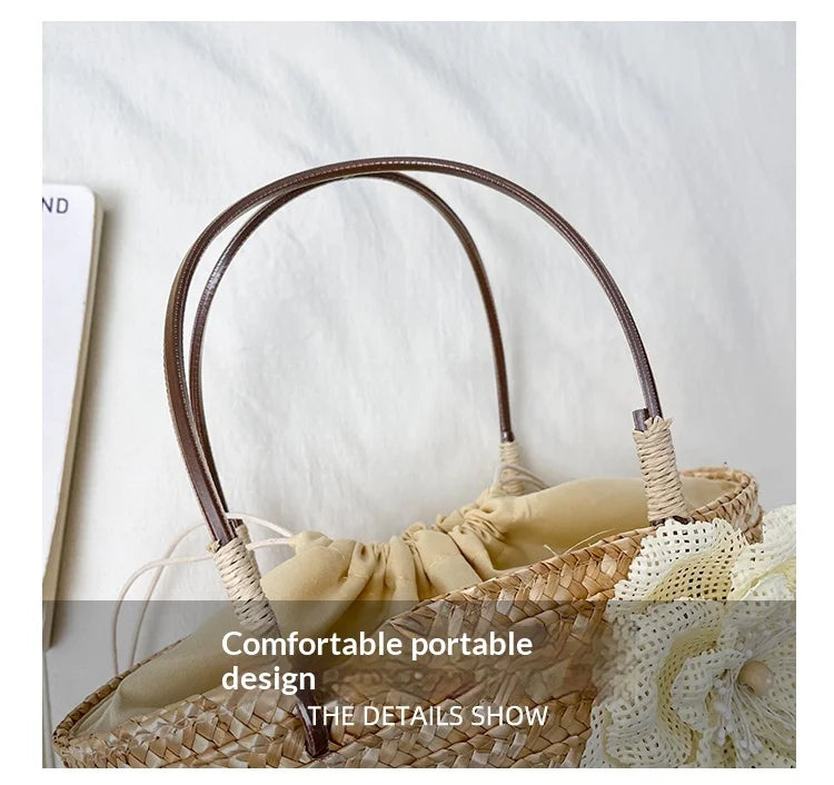 Simple Design Straw Handbags For Women Handmade Telescopic design   Comfortable handbag Summer fashion Pack Bucket Bag