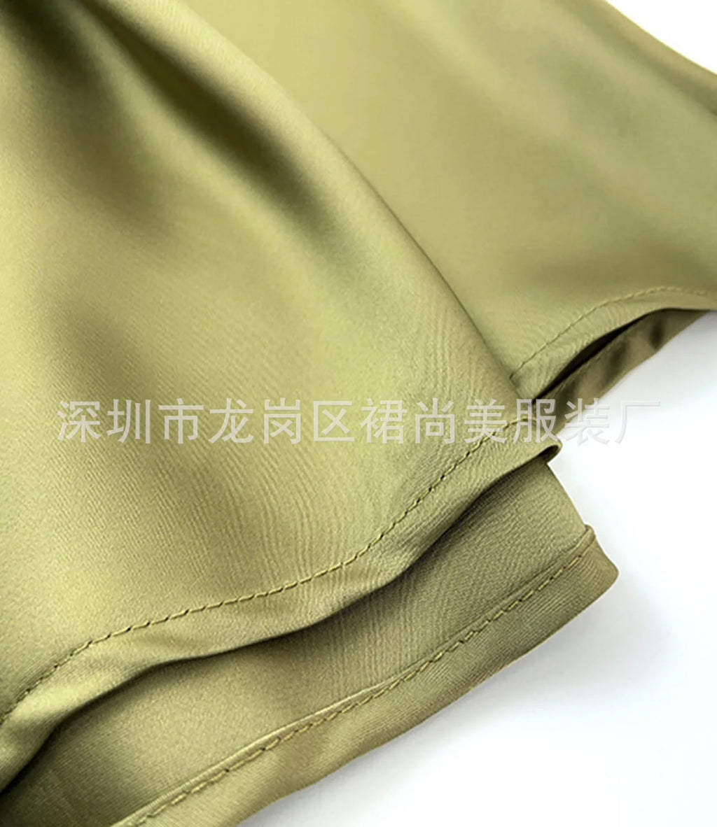 Elegant Faux Silk Satin Skirts for Women High Waist A-line Office Lady  Solid Color Glossy Finish Fishtail Skirt