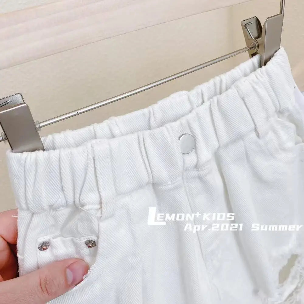 Children's Clothing Spring and Summer New Styles for Boys and Girls Washed Ripped Jeans Children's Cropped Pants Trend 1-12Y