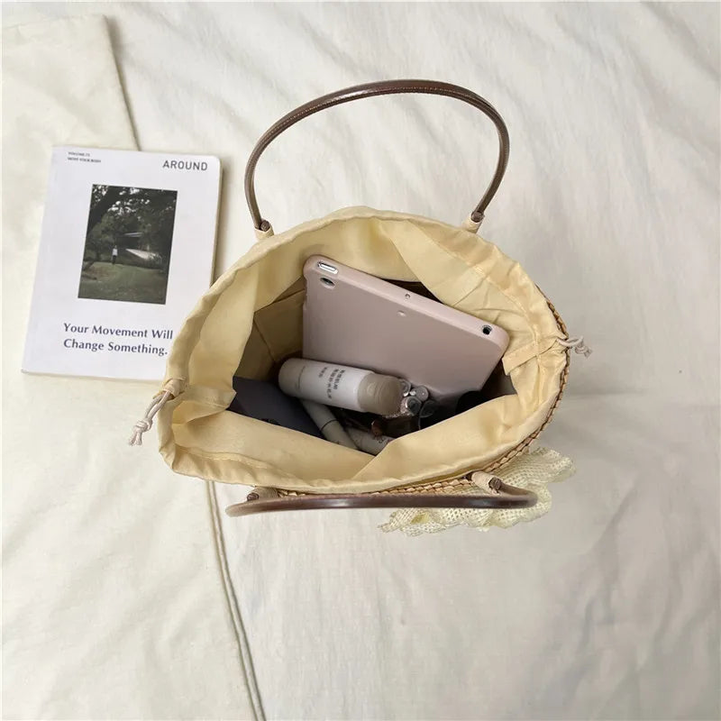 Simple Design Straw Handbags For Women Handmade Telescopic design   Comfortable handbag Summer fashion Pack Bucket Bag
