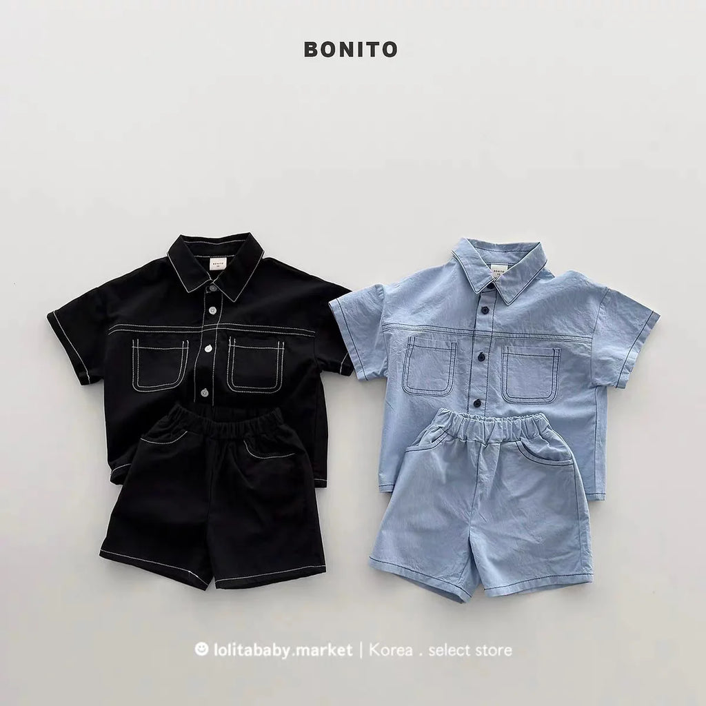 Childrens Clothing for Infants and Toddlers Boys and Girls 2026 New Denim Shirt and Shorts Set Fashionable Summer Two-piece Set