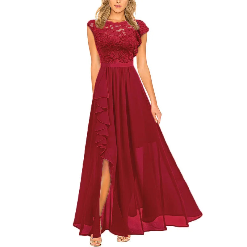 Women's Fashion bridesmaid dress Prom Dresses Handmade 3D Flower Sexy High Slit Evening Party Gowns Long Graduation Dress