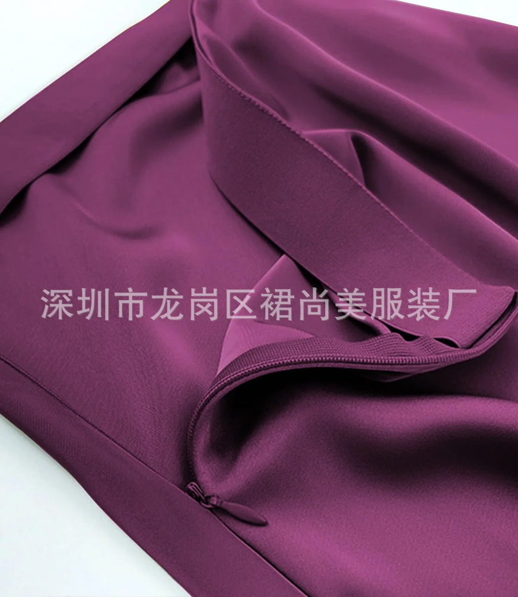 Elegant Faux Silk Satin Skirts for Women High Waist A-line Office Lady  Solid Color Glossy Finish Fishtail Skirt