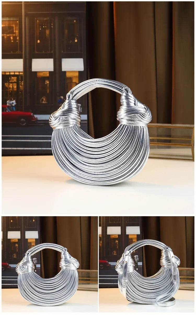 Handbags for Women 2025 New Gold Luxury Designer Brand Handwoven Noodle Bags Rope Knotted Pulled Hobo Silver Evening Clutch Chic