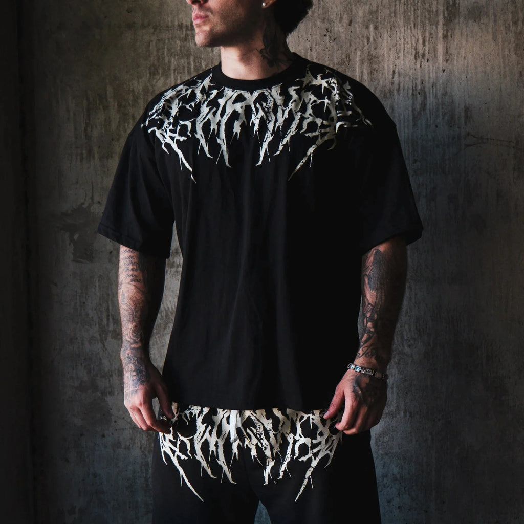 Unisex T shirt Men Women Dark Oversized Cotton Tee Skull Print Workout Gym Top Streetwear Fitness Clothing Alternative Fashion