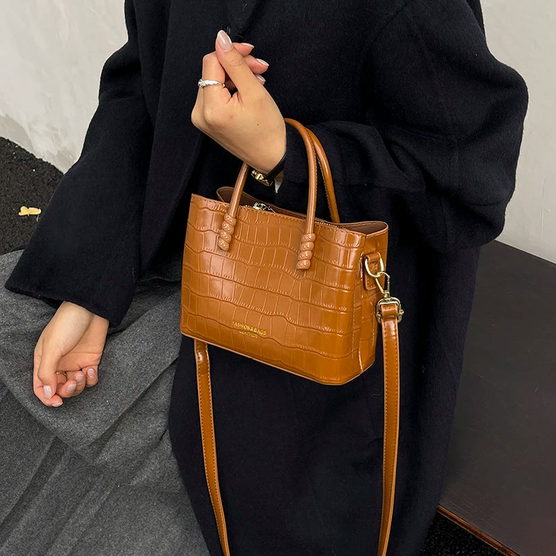 Classic Handbag Women's Bag Black Crocodile Pattern Crossbody Bag Female Pu Leather Commute Bag Top Brand Small Shoulder Bag
