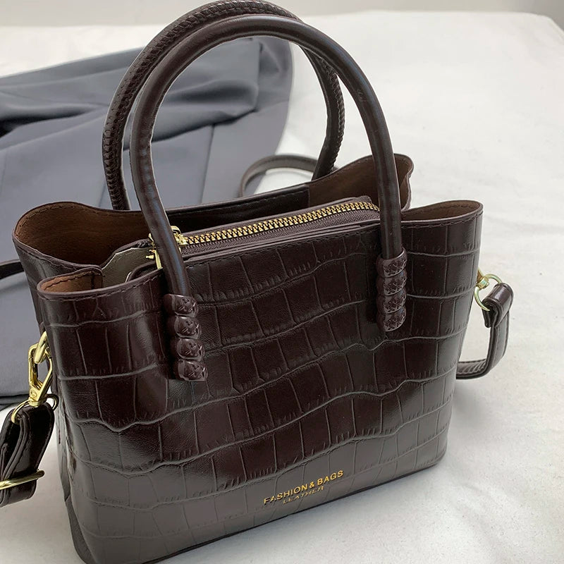 Classic Handbag Women's Bag Black Crocodile Pattern Crossbody Bag Female Pu Leather Commute Bag Top Brand Small Shoulder Bag