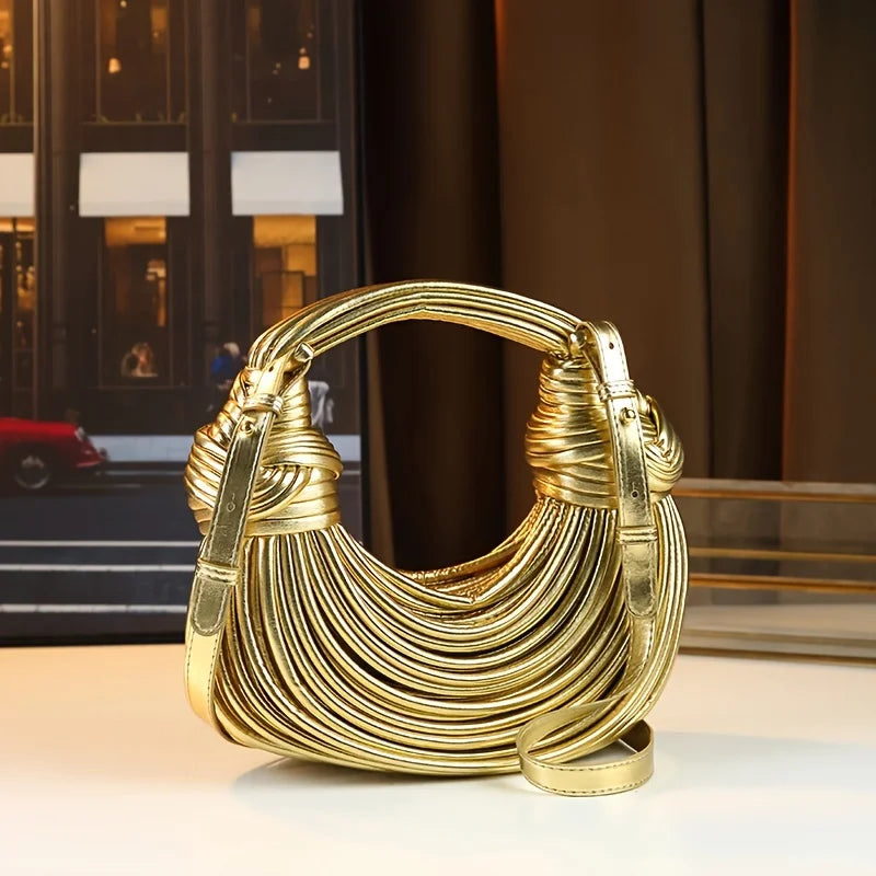 Handbags for Women 2025 New Gold Luxury Designer Brand Handwoven Noodle Bags Rope Knotted Pulled Hobo Silver Evening Clutch Chic
