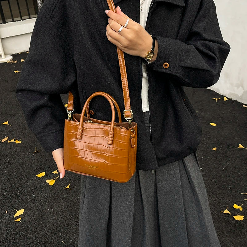 Classic Handbag Women's Bag Black Crocodile Pattern Crossbody Bag Female Pu Leather Commute Bag Top Brand Small Shoulder Bag