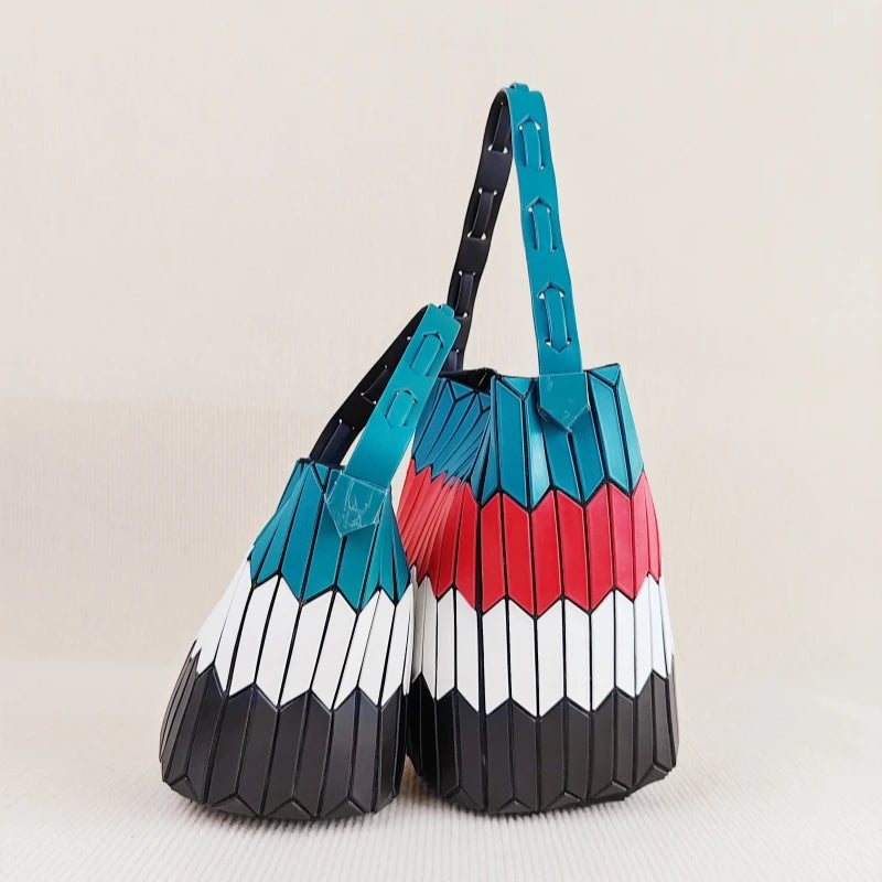 Large Capacity Geometric Diamond Work Bag Handheld Basket Bucket Bag Summer Handbag Women's Single Shoulder Underarm Bag