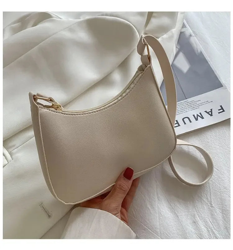 New Women's Fashion Handbags Retro Solid Color PU Leather Shoulder Underarm Bag Casual Women Hobos Handbags