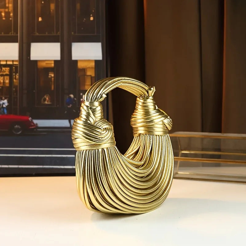 Handbags for Women 2025 New Gold Luxury Designer Brand Handwoven Noodle Bags Rope Knotted Pulled Hobo Silver Evening Clutch Chic