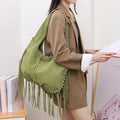 Tassel Crossbody Bag For Women Large Capacity Shoulder Bags Commuter Suede Travel Handbags Solid Color Purse Handbags