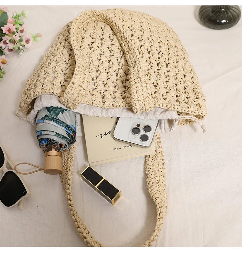 Women's Handbag 2026 New Handmade Weaving Travel Tote Buckets Bag Large Capacity Single Shoulder Underarm Bag