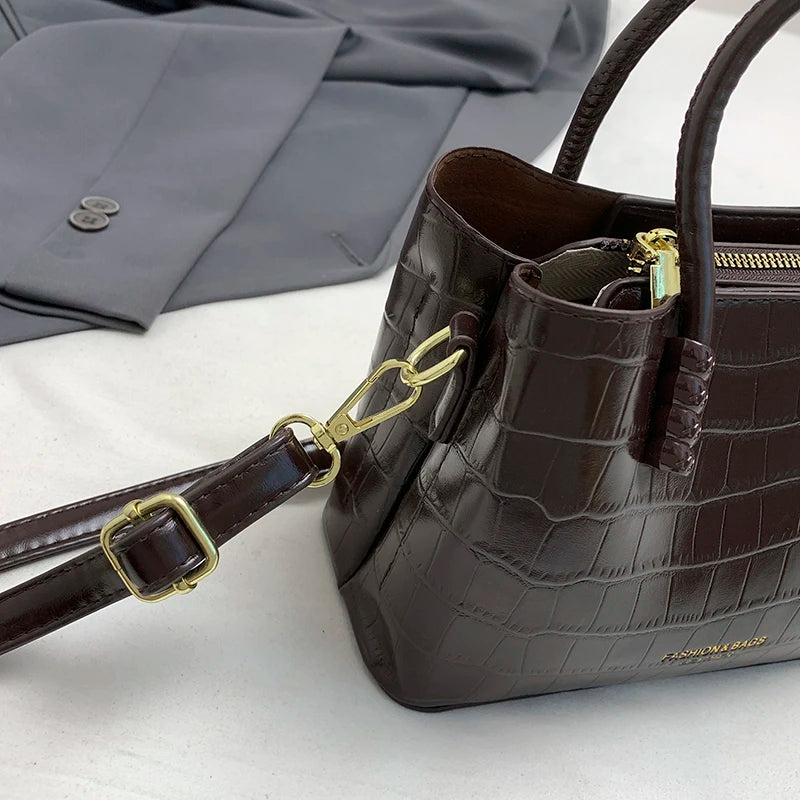 Classic Handbag Women's Bag Black Crocodile Pattern Crossbody Bag Female Pu Leather Commute Bag Top Brand Small Shoulder Bag